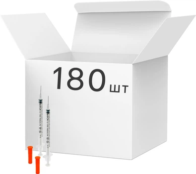 Шприц инъекционный инсулиновый трехкомпонентный mediOk 1 мл U-100 с интегрированной иглой 30G 0.30x13 мм 180 шт (3CII-1M30G)