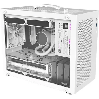 Корпус PADO N4 білого кольору формату MATX, підтримка водяного охолодження 240 мм, портативний настільний комп'ютерний корпус, мініатюрні бокові панелі з прозорим склом, підтримка відеокарт довжиною до 360 мм.