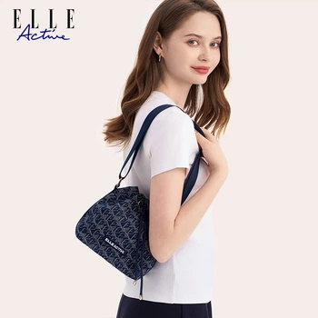 Сумка через плечо ELLE ACTIVE, жаккардовая ткань, тиснение, джинсово-синяя