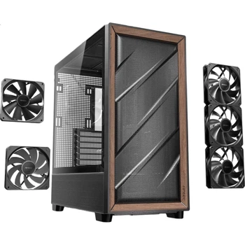 Корпус Antec FLUX для компьютера, стеклянная боковая панель/имитация массива дерева/мощное охлаждение/патентованная технология воздушного потока FLUX/стандартные 5 вентиляторов/двойной 360-градусный вентилятор/E-ATX