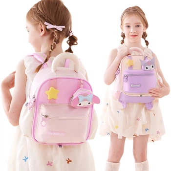 Рюкзак Hello Kitty для девочек 3-6 лет, рюкзак принцессы для дошкольников, двойная сумка через плечо, подарок, 96660 Kuromi Purple