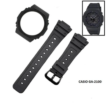Оригінальний каучуковий ремінець та безель накладка корпусу CASIO G-SHOCK для GA-2100 / GA-2110 / GA-B2100 чорний