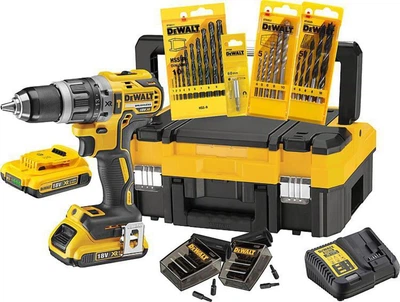 Дриль-шурупокрут ударний акумуляторний безщітковий DeWalt XR 18 В з 2 АКБ 2 А·год набором аксесуарів і ЗП (DCK796D2T-QW) (5035048646175)