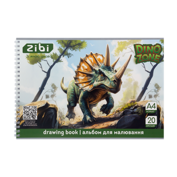 Альбом для малювання 20арк ZB.1440-16 DINO KIDS Line на пружині 120 г/м2 темно-зелений