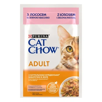 Вологий корм Cat Chow Adult для дорослих котів з лососем та зеленою квасолею в желе, 85 г