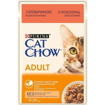 Вологий корм для котів Cat Chow Adult з яловичиною та баклажанами в желе, 85 г