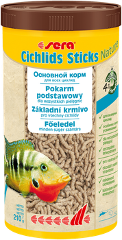 Корм для акваріумних риб Sera Cichlids Sticks Nature для цихлід та інших великих риб, палички, 1л/210г