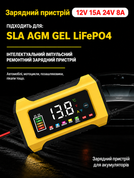 Зарядний пристрій RJ-C121501A 12V15A /24V8A для кислотних, GEL, AGM та LiFePO4 акумуляторів