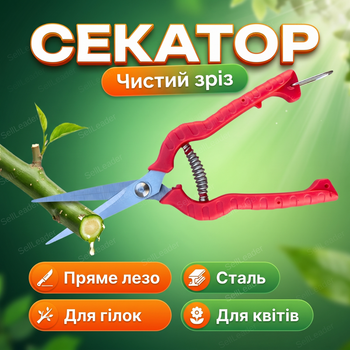 Секатор AgroStar мод.215 для цветов винограда кустов садовый стальное прямое лезвие 6,5см обрезчик пружинный