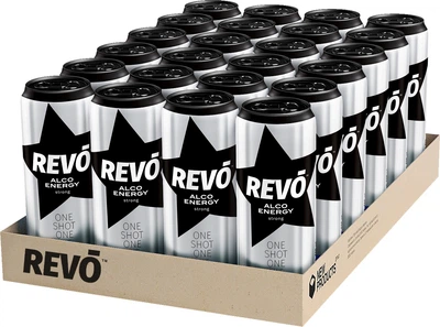 Упаковка слабоалкогольного енергетичного напою Revo Strong 10% 0.5 л х 24 шт (4820252126527_1)