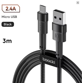 Micro USB-кабель Toocki 2.4A (3 м черный) для Samsung Redmi, быстрая зарядка PD, Micro-кабель для вентилятора, наушников, зарядного устройства, USB-кабель для передачи данных
