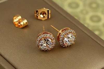 Сережки гвоздики Xuping Jewelry амінь окантовка білі фіаніти 9 мм золотисті