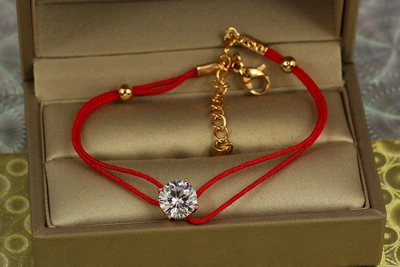 Браслет Xuping Jewelry красная нить с камнем 17 см 7 мм золотистый