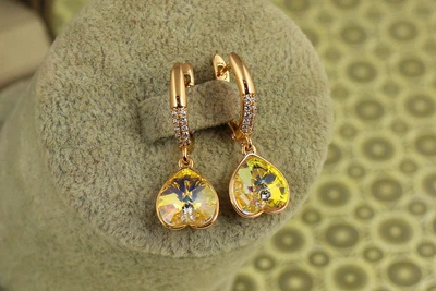 Сережки підвіски Xuping Jewelry Сваровські перевернуті сердечки жовті хамелеон 3 см золотисті