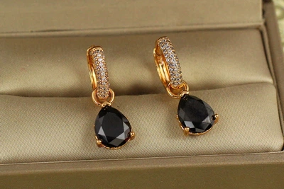 Сережки підвіски Xuping Jewelry зі зйомною чорною краплею 2,5 см золотисті