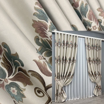 Комплект готовых штор VR-Textil с вышивкой гладью № 2051ш Бежевый 100х270 см 2шт (31-0040)