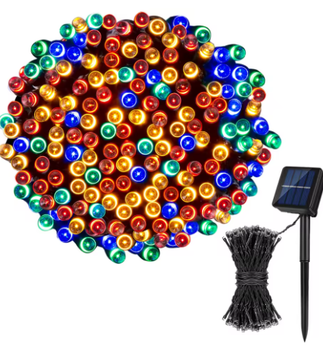 Светодиодная гирлянда на солнечной батарее 12м 100 LED RGB уличная водонепроницаемая IP65 8 режимов свечения для декора сада и террас