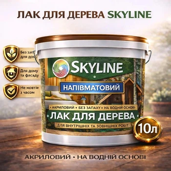 Лак для дерева Skyline акриловый полуматовый прозрачный для мебели, дверей и фасадов 10 л