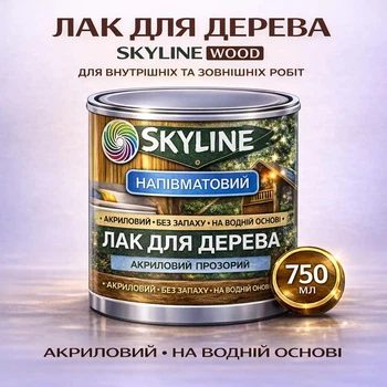 Лак для дерева Skyline акриловый полуматовый прозрачный для мебели, дверей и фасадов 0.75 л