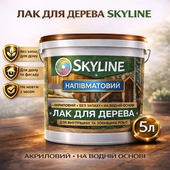 Лак для дерева Skyline акриловый полуматовый прозрачный для мебели, дверей и фасадов 5 л