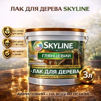 Лак для дерева Skyline акриловый глянцевый прозрачный для мебели, дверей и фасадов 3 л