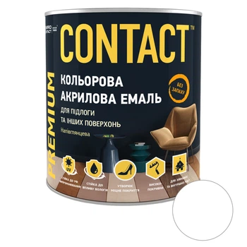 Емаль акрилова кольорова Contact Універсальна для підлоги та інших поверхонь напівглянцева 0,75 кг Білий