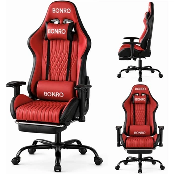 Геймерське крісло з підставкою для ніг Bonro 1002G-1 червоне