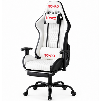 Геймерское кресло с подставкой для ног Bonro 1002G-1 белое