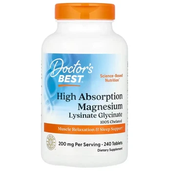 Магній з високим ступенем всмоктування Doctor's Best High Absorption Magnesium 100% Chelated with Albion Minerals, 100 mg 240 Tablets