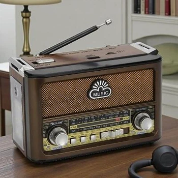 Портативное радио Golon с Bluetooth USB SD FM AM SW LED фонарем и двумя фонариками, коричневый (78ОTB-XR)