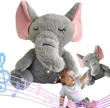 Інтерактивна м'яка іграшка-нічник дихаючий Слоник Elephant Сірий Заспокійлива плюшева іграшка Слоник