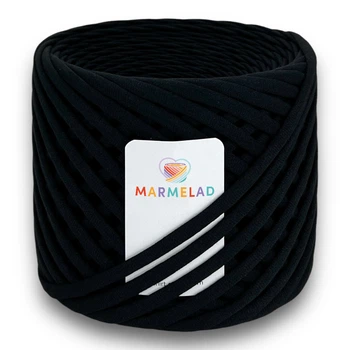 Трикотажная пряжа Мармелад 100 м 5-7 мм Black Чёрная