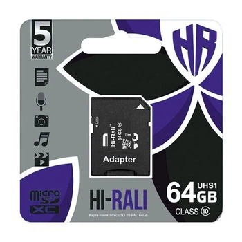 Карта памяти Hi-Rali MicroSDXC UHS-1, 64 Гб., Черный - 335789