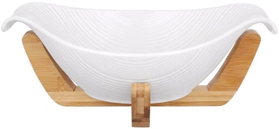 Порцеляновий салатник Eco-Line: Bamboo Medium на дерев'яній підставці, 1200 мл