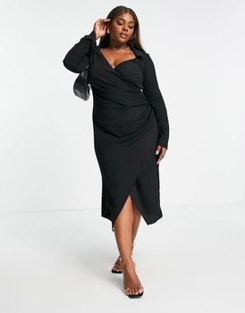Сукня міді з драпіруванням спереду ASOS DESIGN Curve 70-s Чорний UK22/EU50 108338602