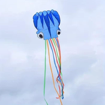 Воздушный змей Осьминог 4 м синий, летающий Octopus с длинными щупальцами, детский нейлоновый воздушный змей для запуска oct4