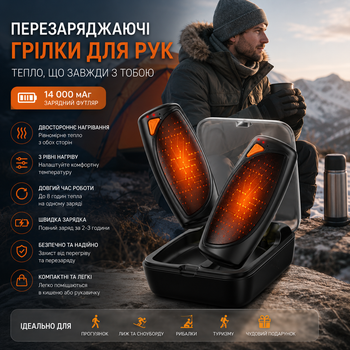 Аккумуляторные грелки для рук VIMWING N2 Черные: электрическая карманная грелка 2 шт с зарядным кейсом 14000 мАч, 3 уровня нагрева