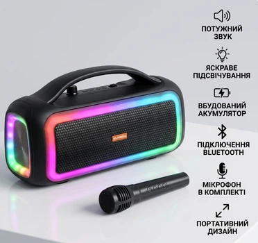 Портативна акумуляторна Bluetooth-колонка з радіомікрофоном караоке акустика та RGB підсвітка MS-3644