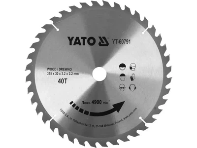 Диск пильный твердосплавный YATO по дереву 315 x 30 x 3.2 x 2.2 мм 40 зубьев YT-60791