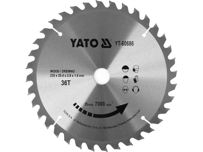 Диск пильный твердосплавный YATO по дереву 235 x 25.4 x 2.8 x 1.8 мм 36 зубьев YT-60686