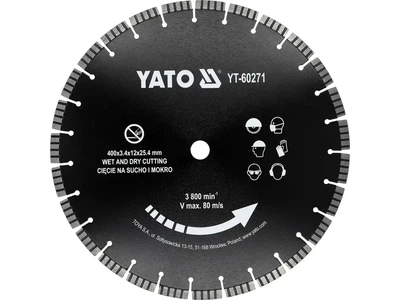 Диск відрізний алмазний сегментний YATO по бетону 400/25.4 x 3.4 мм для мокрого і сухого різання YT-60271