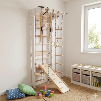 Спортивный уголок SportBaby Lux 9-220 (белый) с горкой и навесным оборудованием (SB-4219)