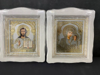 Весільні ікони Ісуса Христа і Пресвятої Богородиці 25х30 см Світлі ікони на весілля в дерев'яній рамці