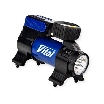 Компрессор Vitol 7атм, 37л, 14А, 1м шланг, прикур, сумка, LED фонарь, автостоп