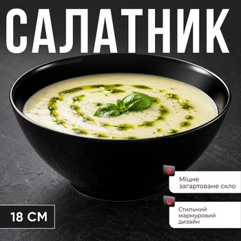 Чорний скляний салатник 1 л, 18 см, кругла піала для сервірування