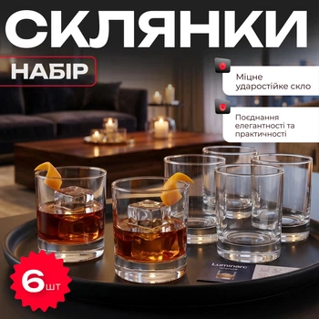 Стаканы для воды и сока 300 мл набор 6 шт, низкие стеклянные стаканы для холодных напитков, коктейлей и сервировки