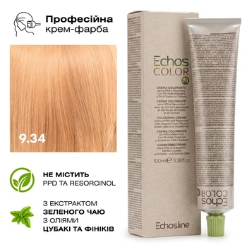 Крем-фарба для волосся Echosline Echos Color 9.34 Золотисто-мідний ультрасвітлий блонд 100 мл