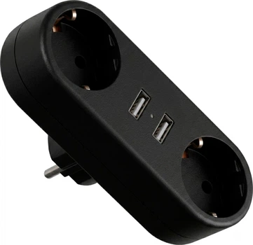 Сетевой двойник с заземлением Euroelectric X2 16A 2xUSB Черный (EE-2/2USB-16A(black))