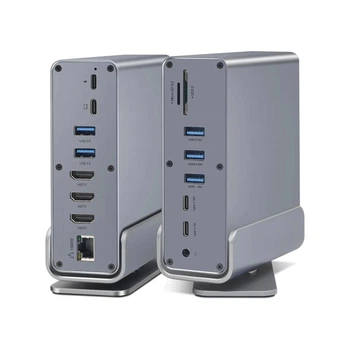 Хаб Док станция Deepfox-2521 15 в 1 с поворотной подставкой USB Type-C концентратор для ноутбука компьютера 15 портов