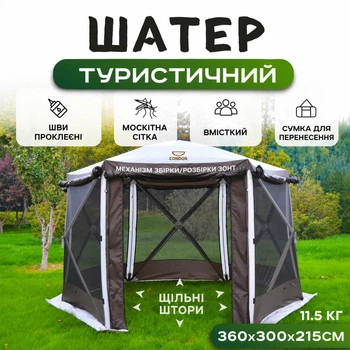 Шатер туристический автоматический кемпинговый (360×300×215 см) Коричневый